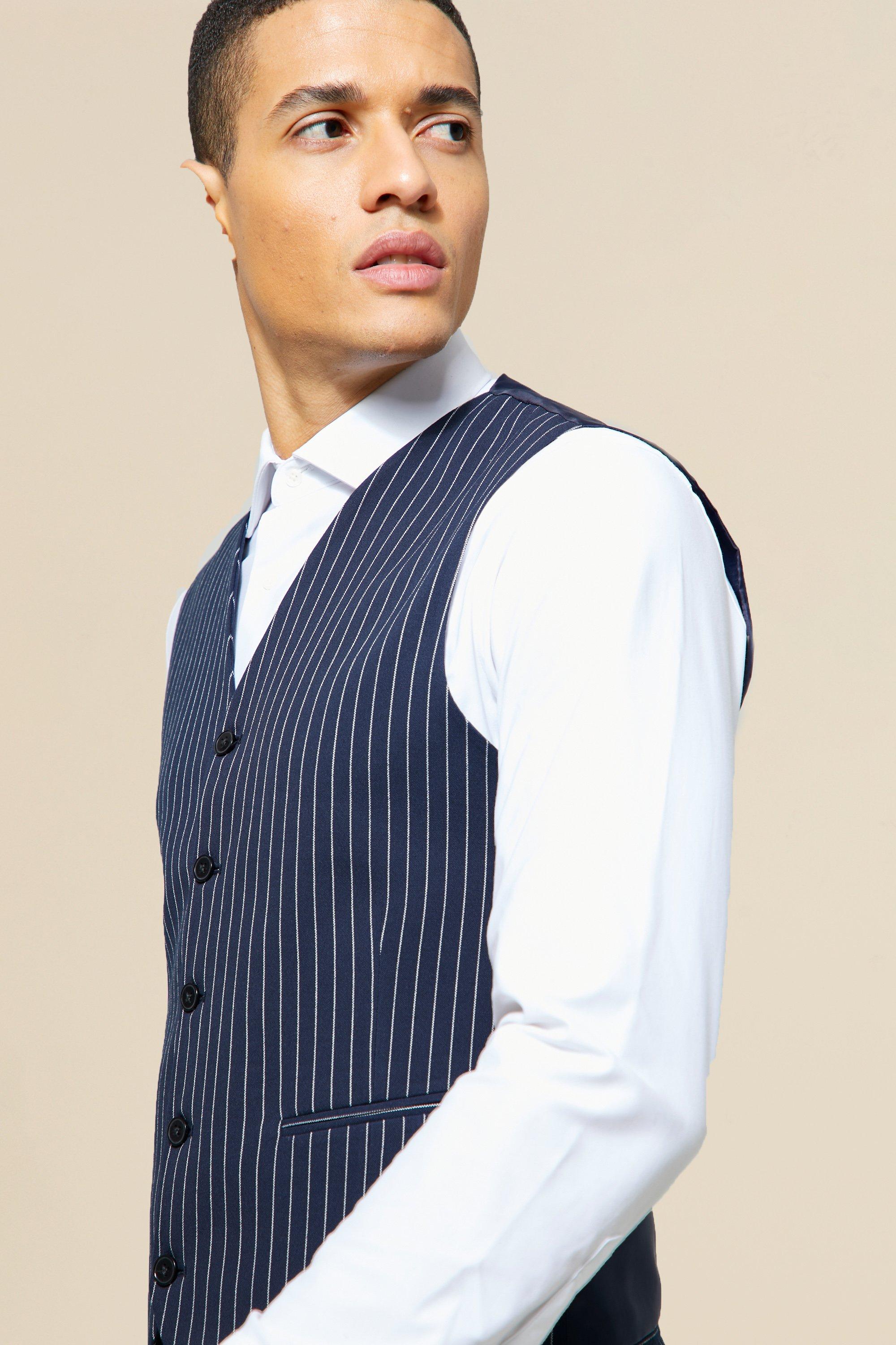 Blue pinstripe clearance waistcoat