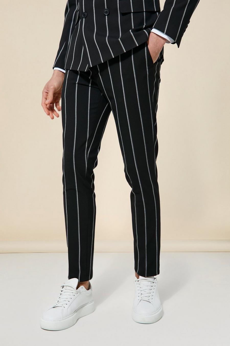 Pantaloni completo Skinny Fit a righe verticali, Black image number 1