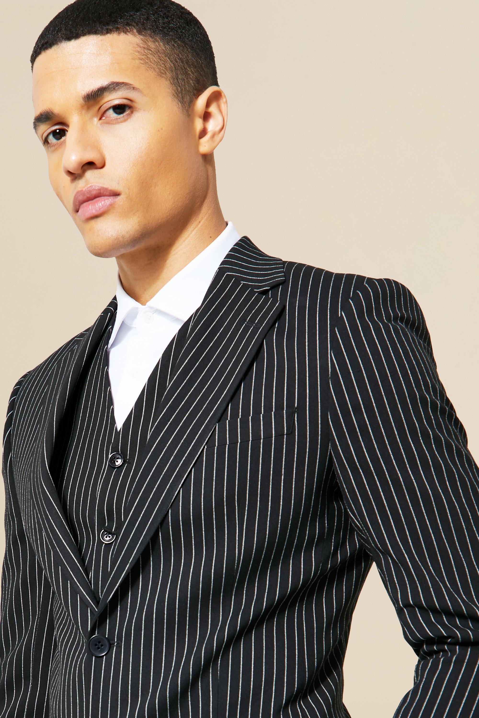 Mens black hot sale pinstripe blazer