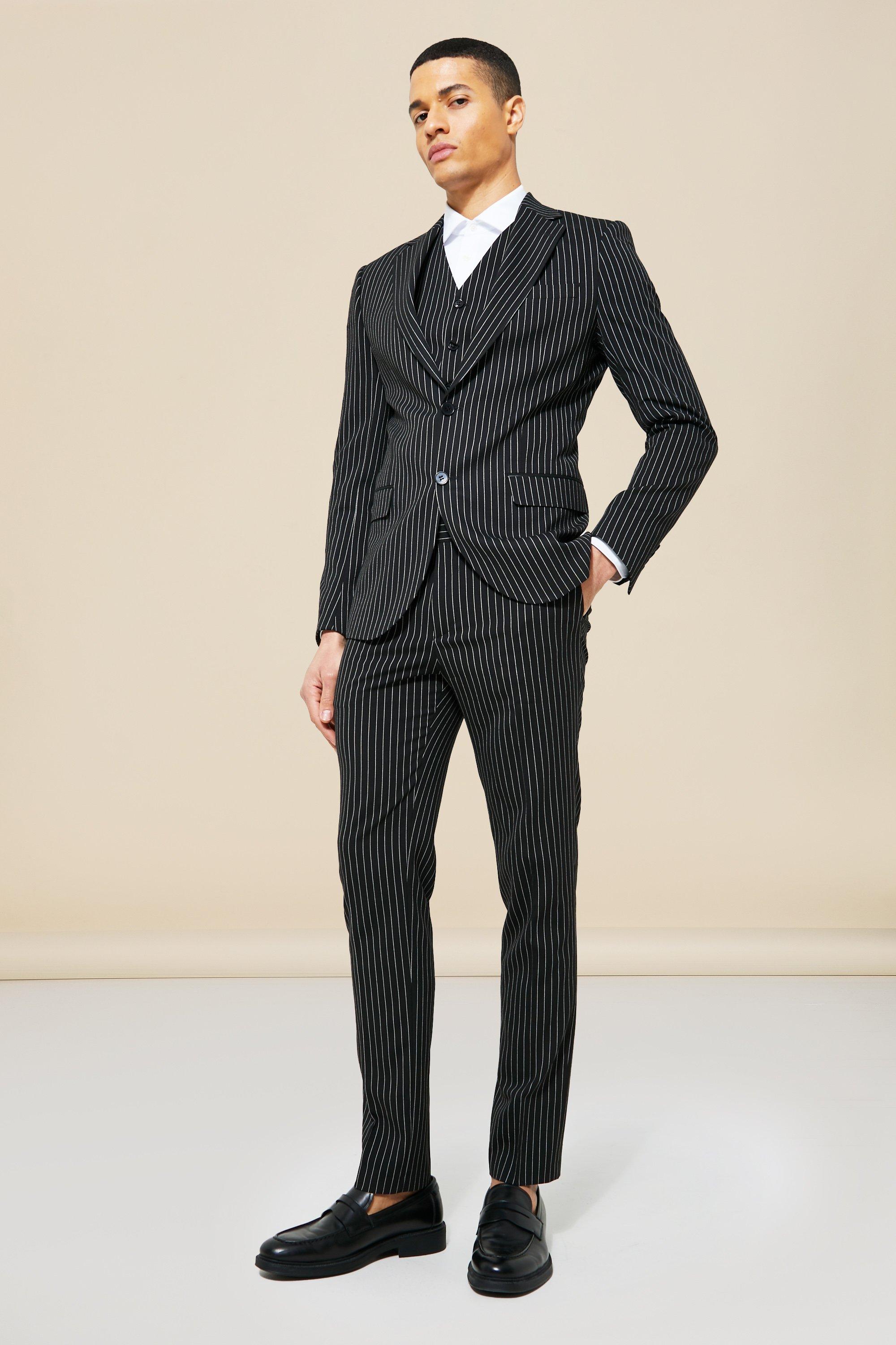 Black and white clearance striped suit jacket mens