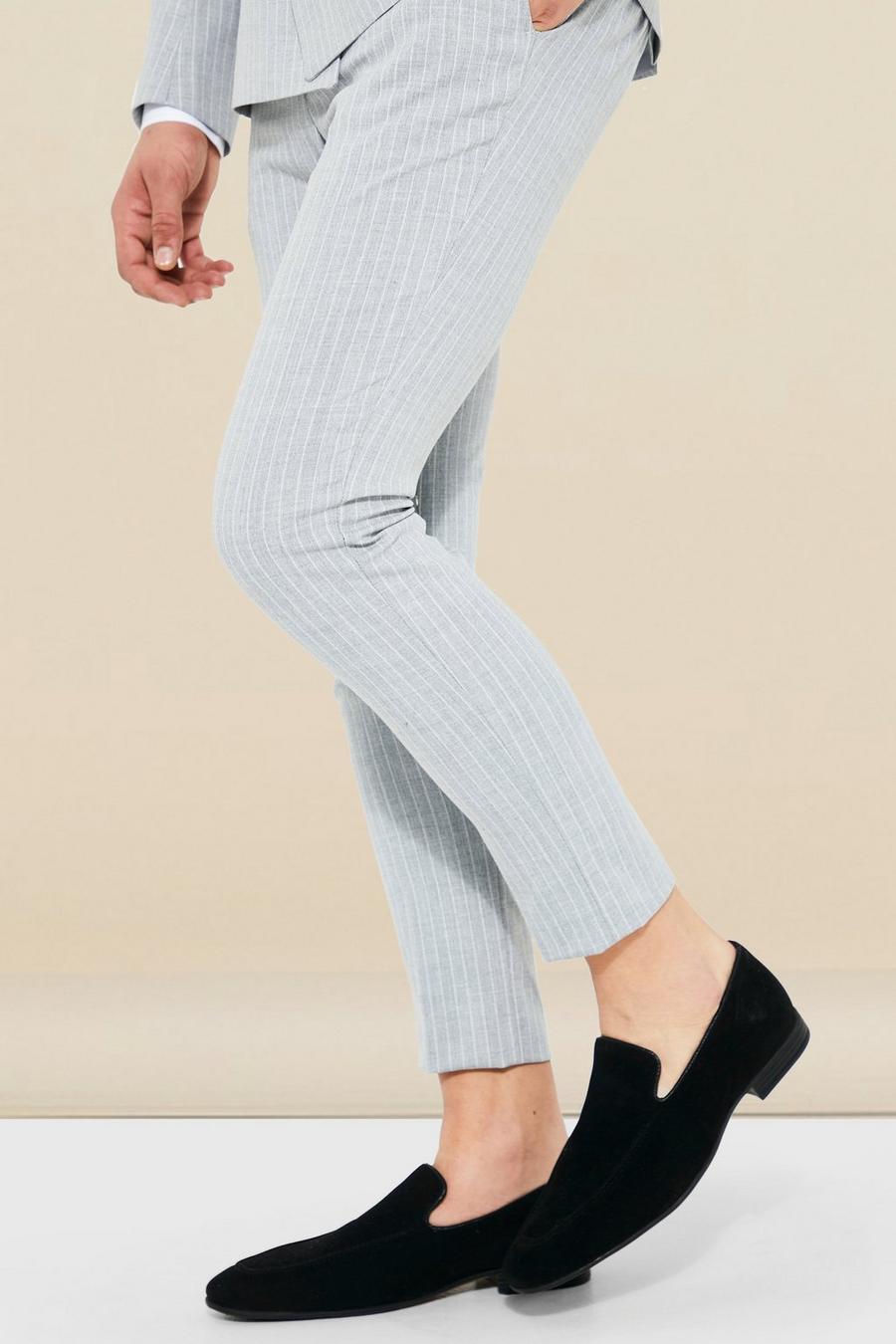 Light grey grau Super Skinny Pinstripe Suit Trousers
