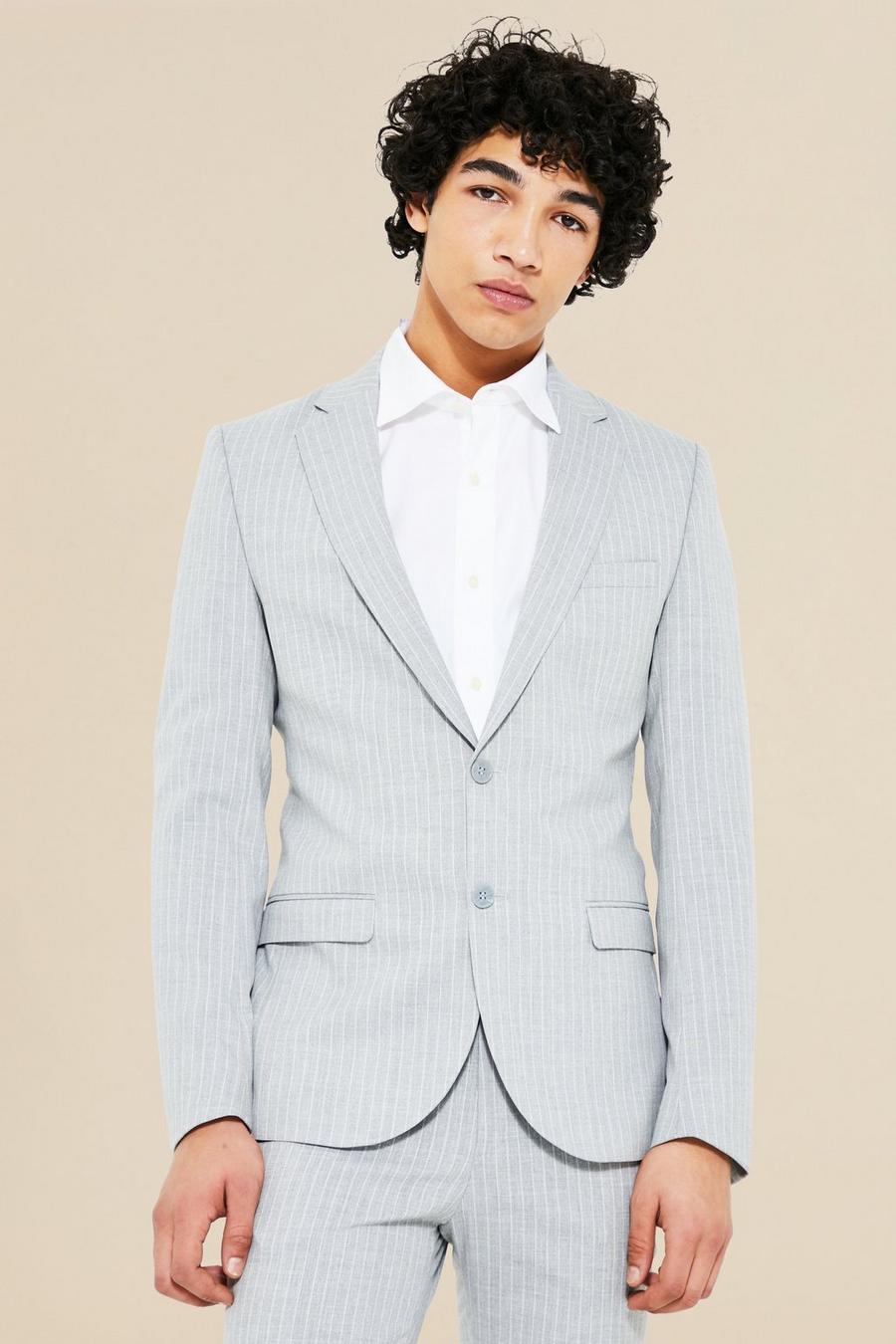 Light grey gris Super Skinny Pinstripe Suit Jacket