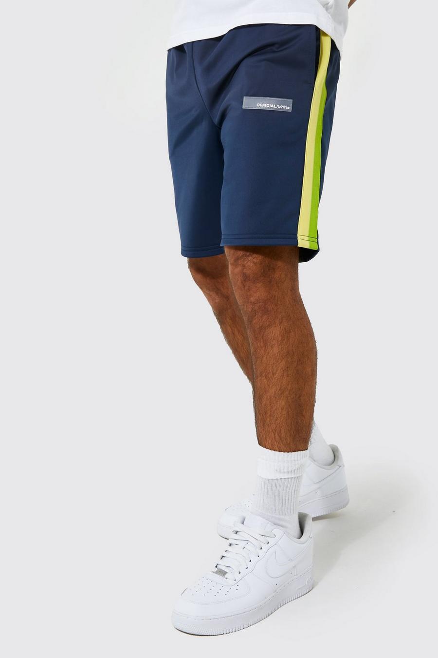 Slim-Fit Trikot-Shorts mit Seitenstreifen, Navy
