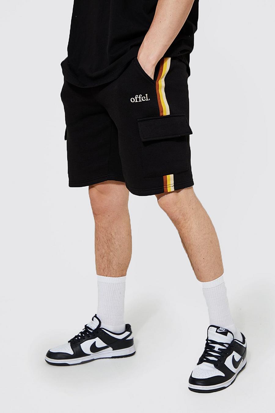 Black Loose Offcl Cargo Side Tape Shorts