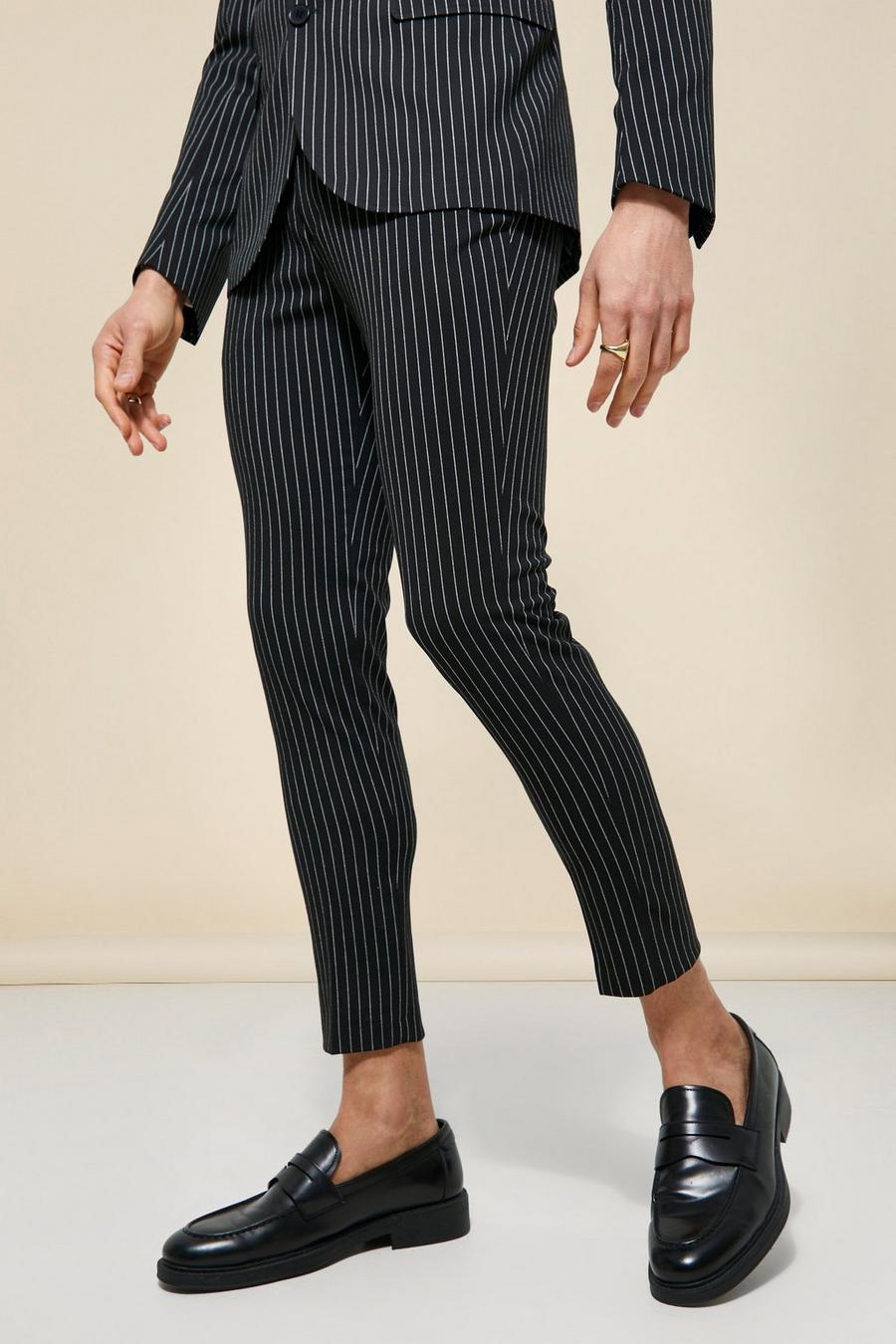 Pantaloni completo Super Skinny Fit a righe verticali, Black negro