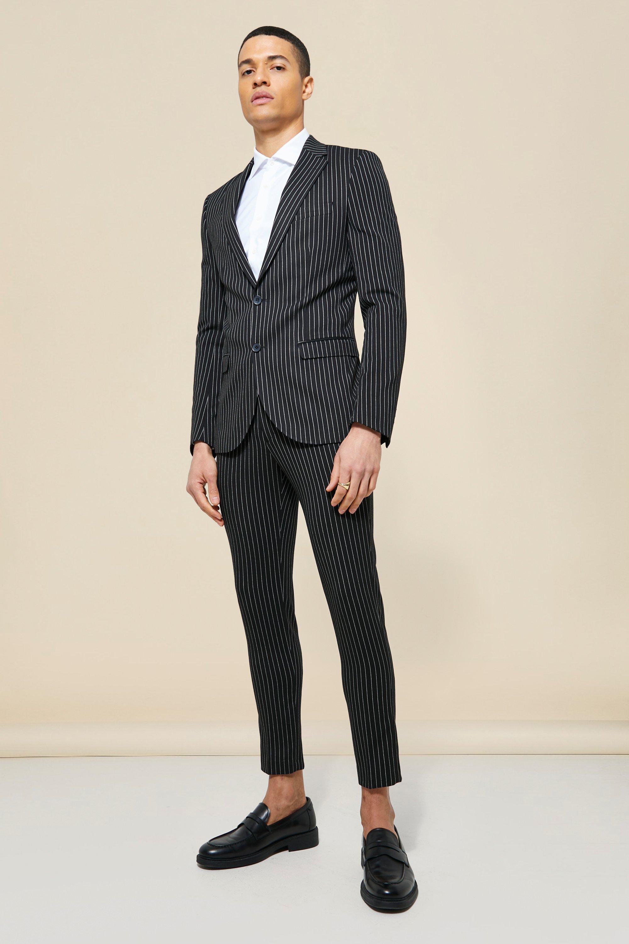 Skinny pinstripe suit clearance