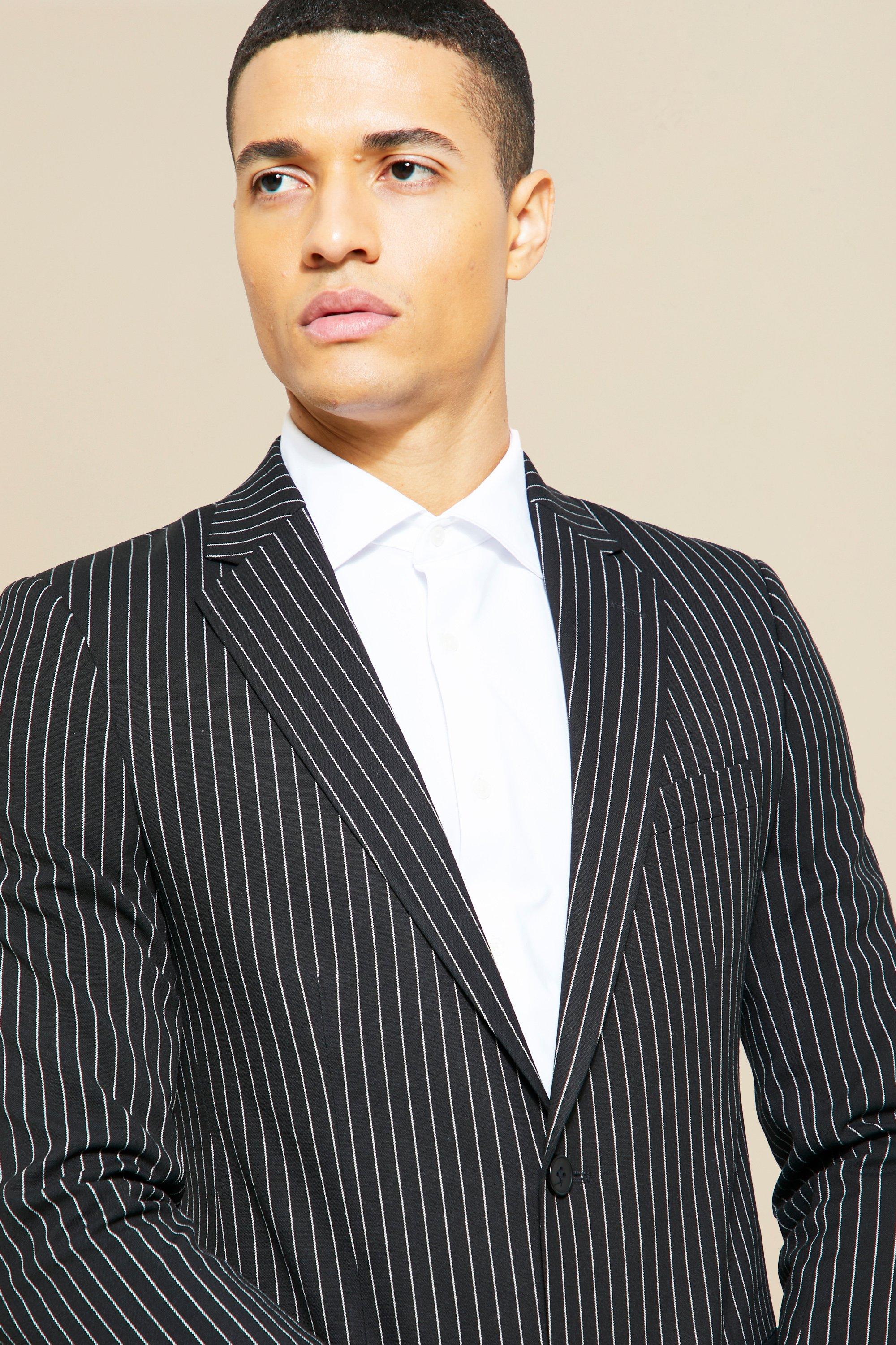 Black and white cheap striped suit jacket mens