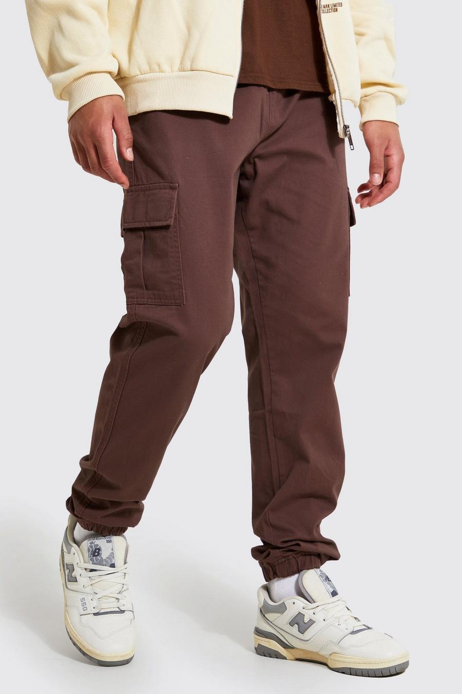 Chocolate marron Tall Slim Fit Cargo Trousers image number 1