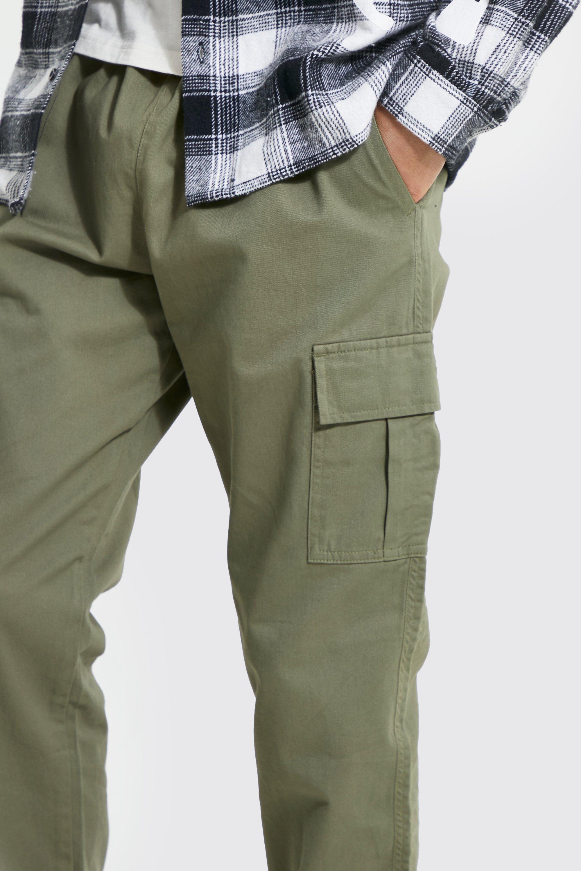 slim khaki cargo pants for men