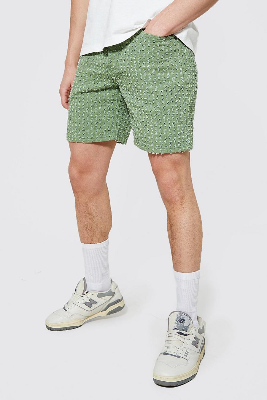 Sage green Versleten Slim Fit Denim Shorts