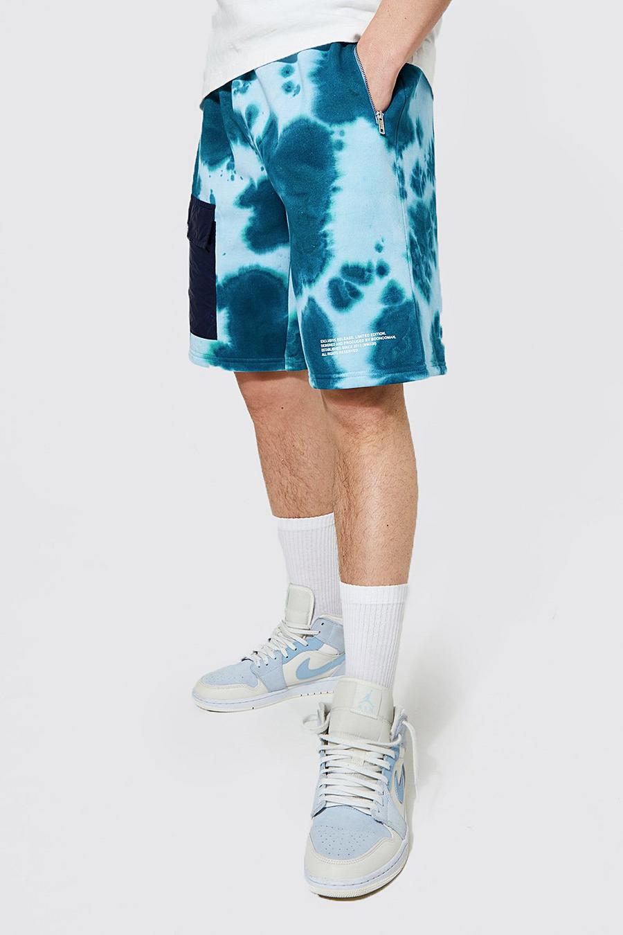Blue blå Oversized Tie Dye Cargo Jersey Shorts