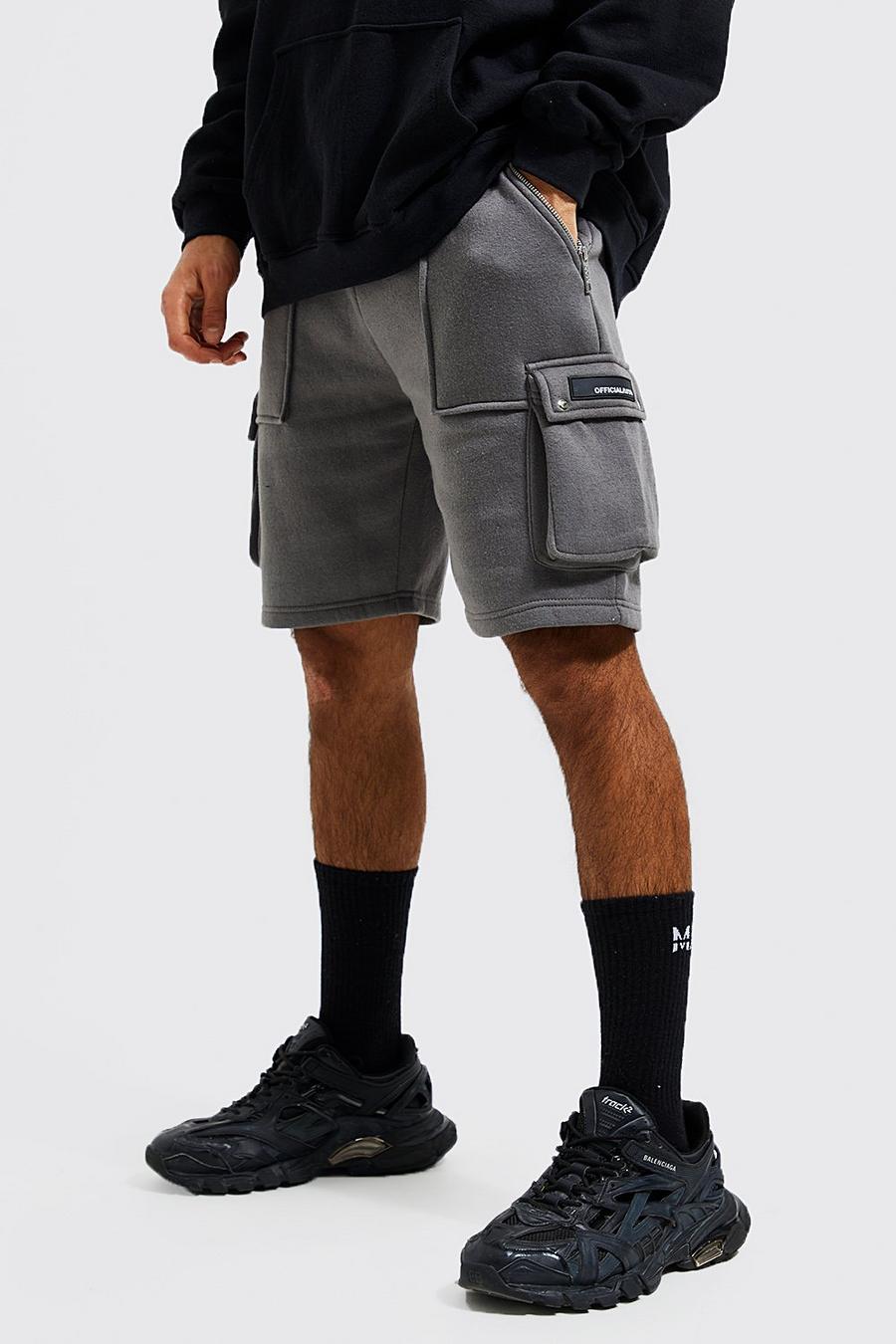 Charcoal grey Loose Fit Official Cargo Jersey Shorts image number 1