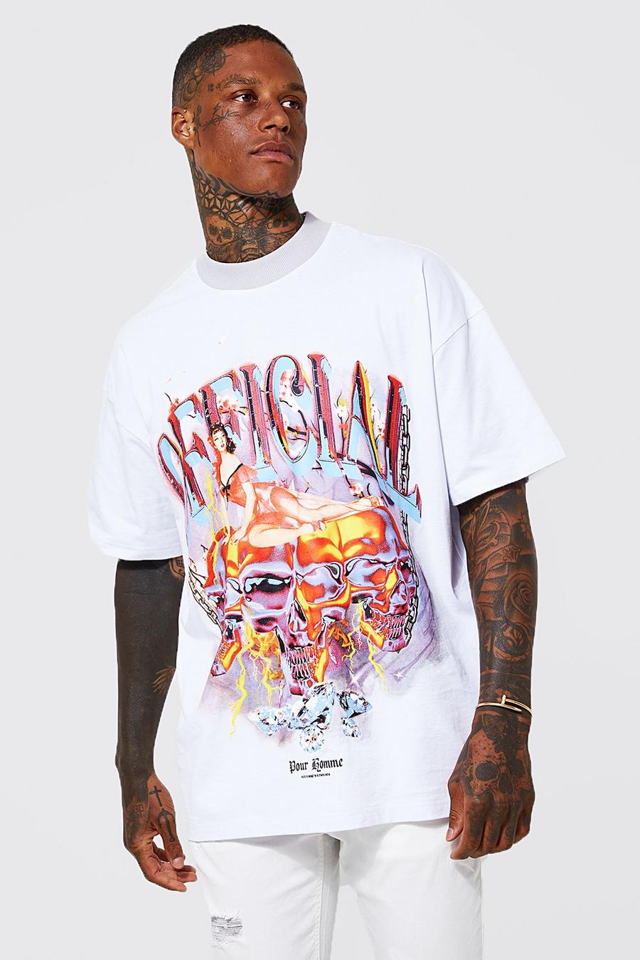 White blanc Oversized Official Skull Graphic T-shirt image number 1