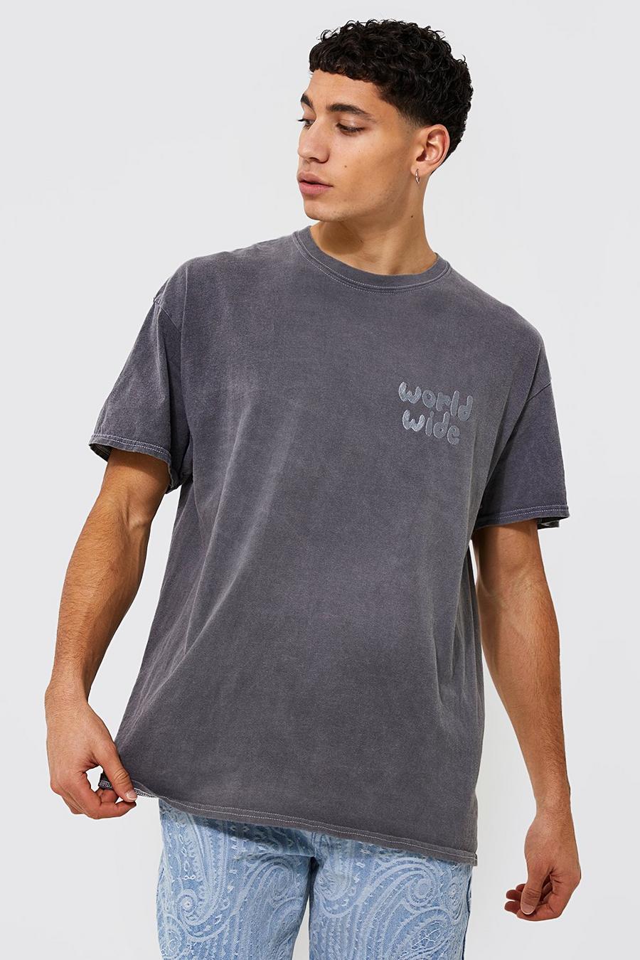 Charcoal Worldwide Embroidered Overdye T-shirt image number 1