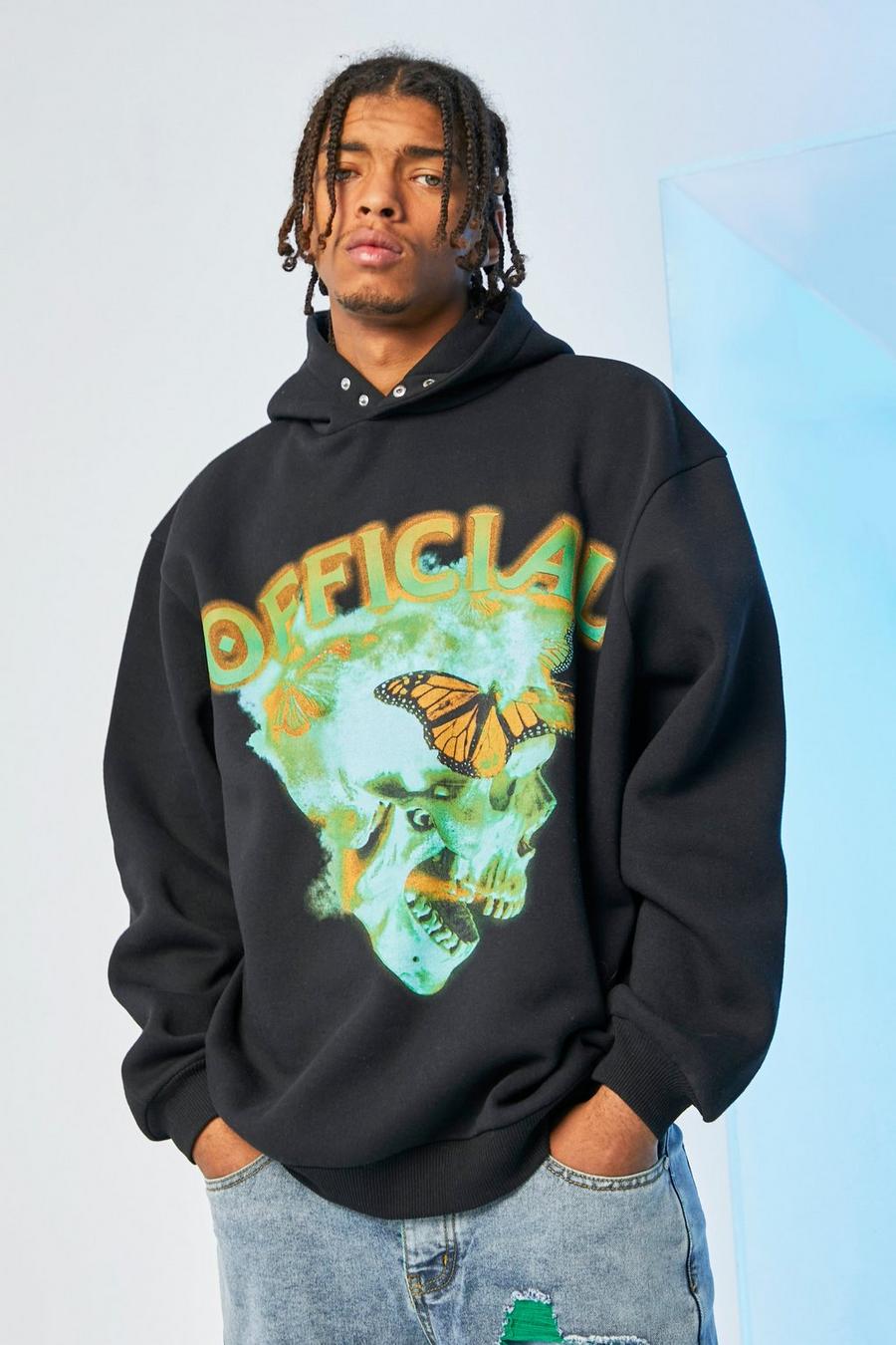 Black Official Oversize hoodie med dödskalle image number 1