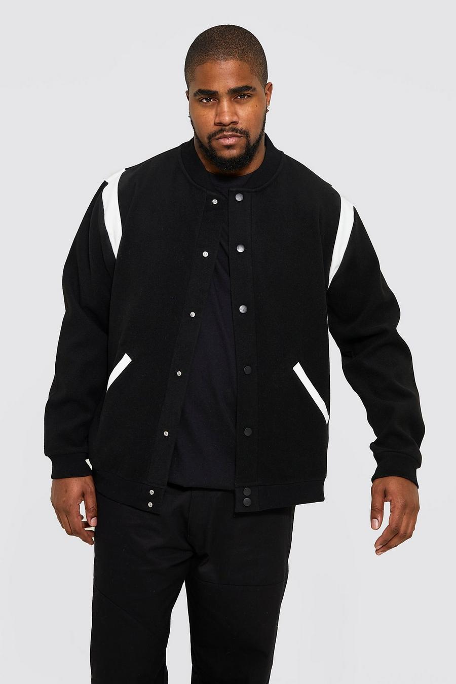 Black Plus Melton Panel Shoulder Bomber Jacket image number 1