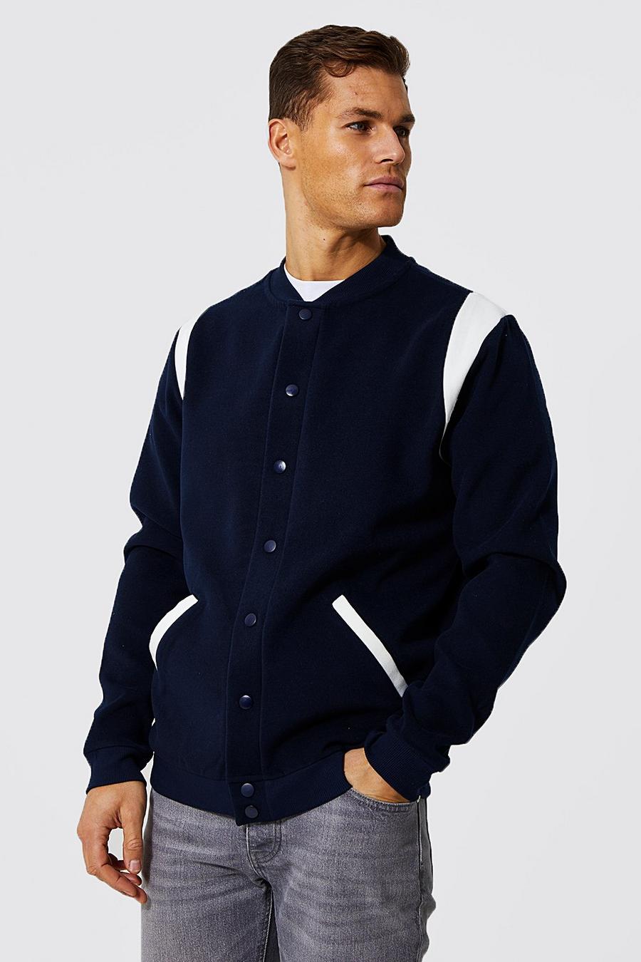 Giacca Bomber Tall con pannelli in melton sulle spalle, Navy blu oltremare