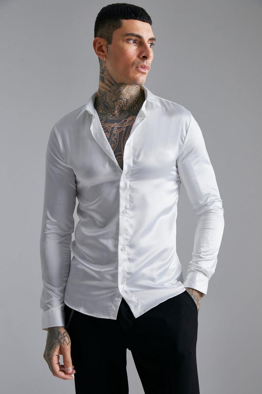 White vit Long Sleeve Muscle Satin Shirt image number 1