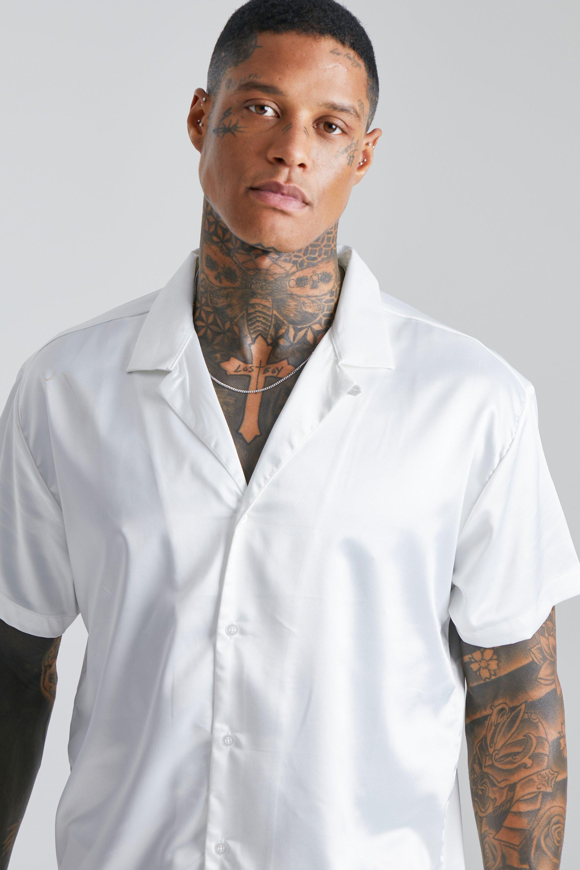 Camicia oversize in raso con rever scesi boohoo