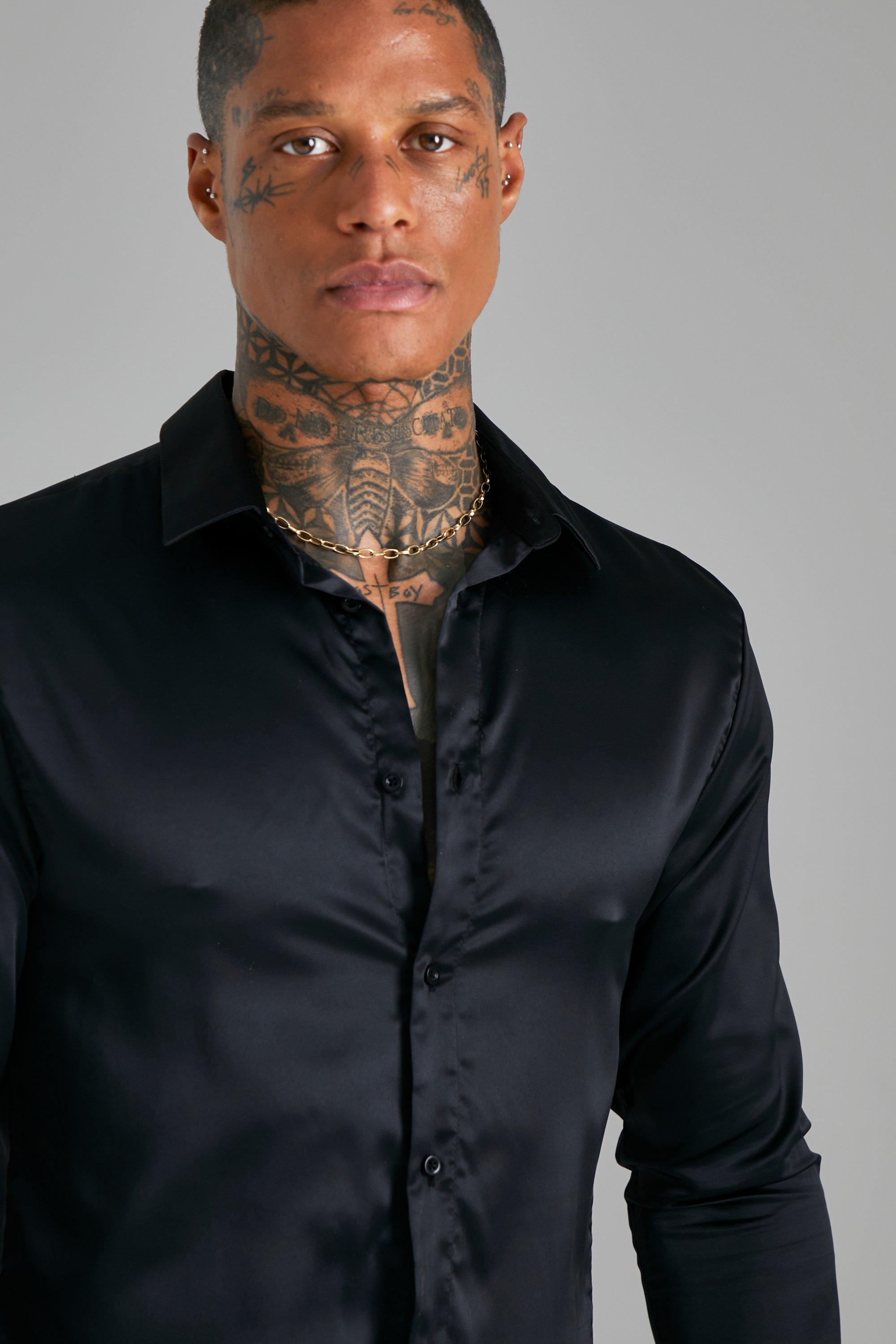 Long Sleeve Muscle Satin Shirt