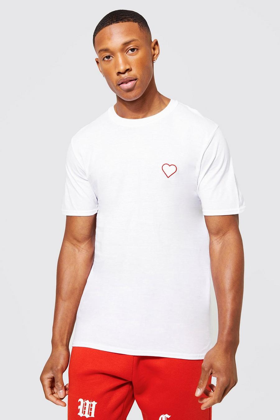 Camiseta con bordado de corazón, White bianco