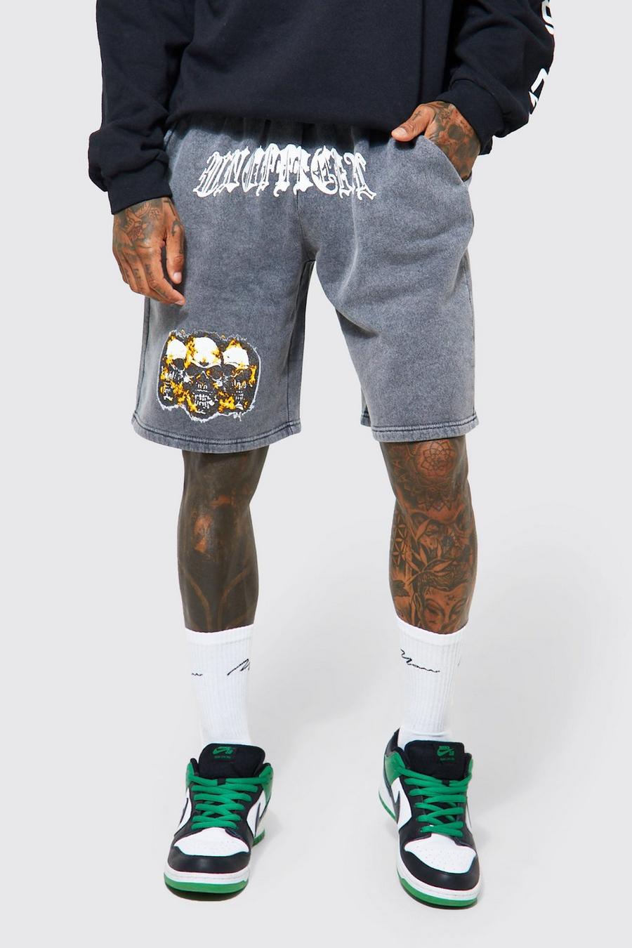 Pantalón corto oversize MAN Official de tela jersey con lavado de ácido, Charcoal grigio