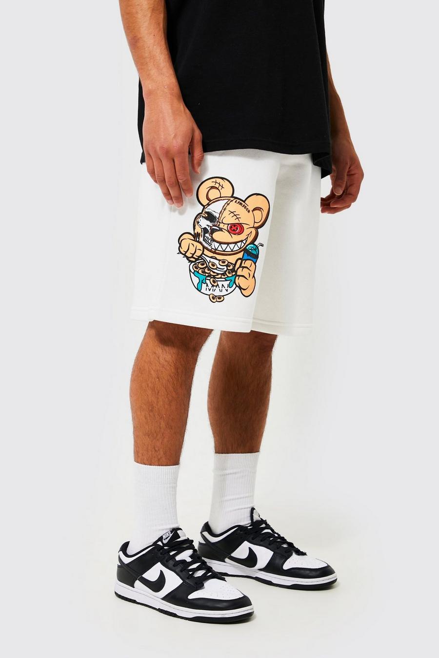 Ecru Oversized Evil Teddy Graphic Jersey Shorts image number 1