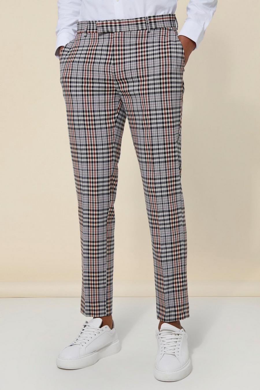 Grey Slim Check Smart Trousers image number 1