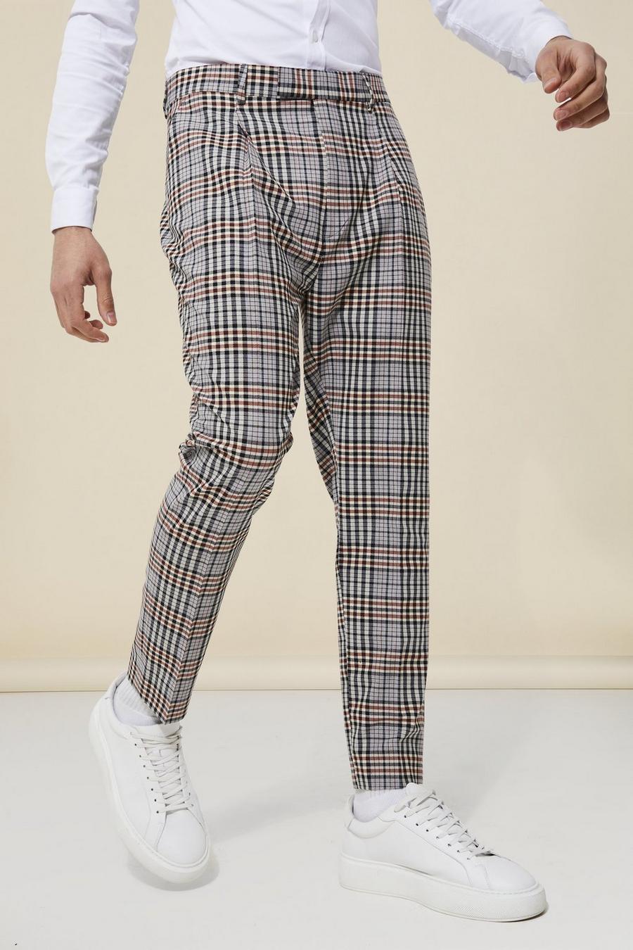 Grey Tapered Check Smart Trousers