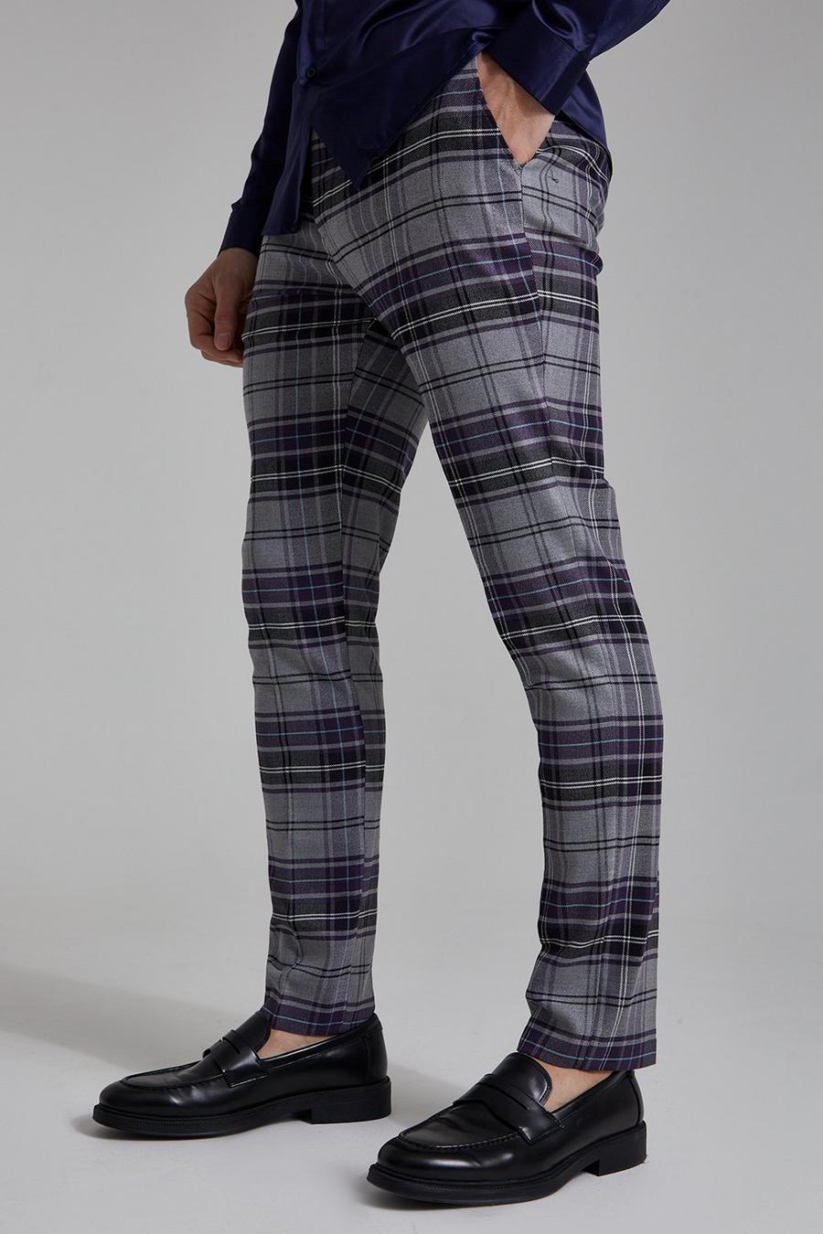 Pantalon skinny à carreaux, Purple violet