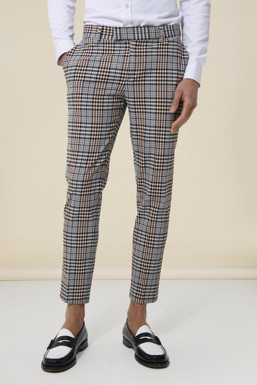 Pantaloni Smart Super Skinny Fit a quadri, Grey gris