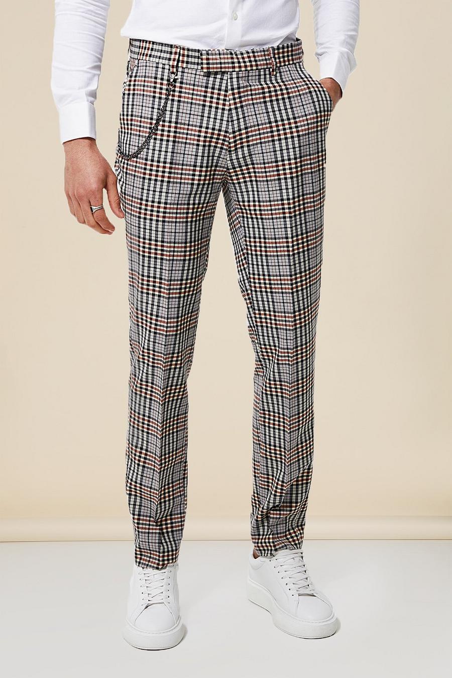 Grey grigio מכנסי קרופ בגזרת סקיני עם הדפס משבצות ושרשרת