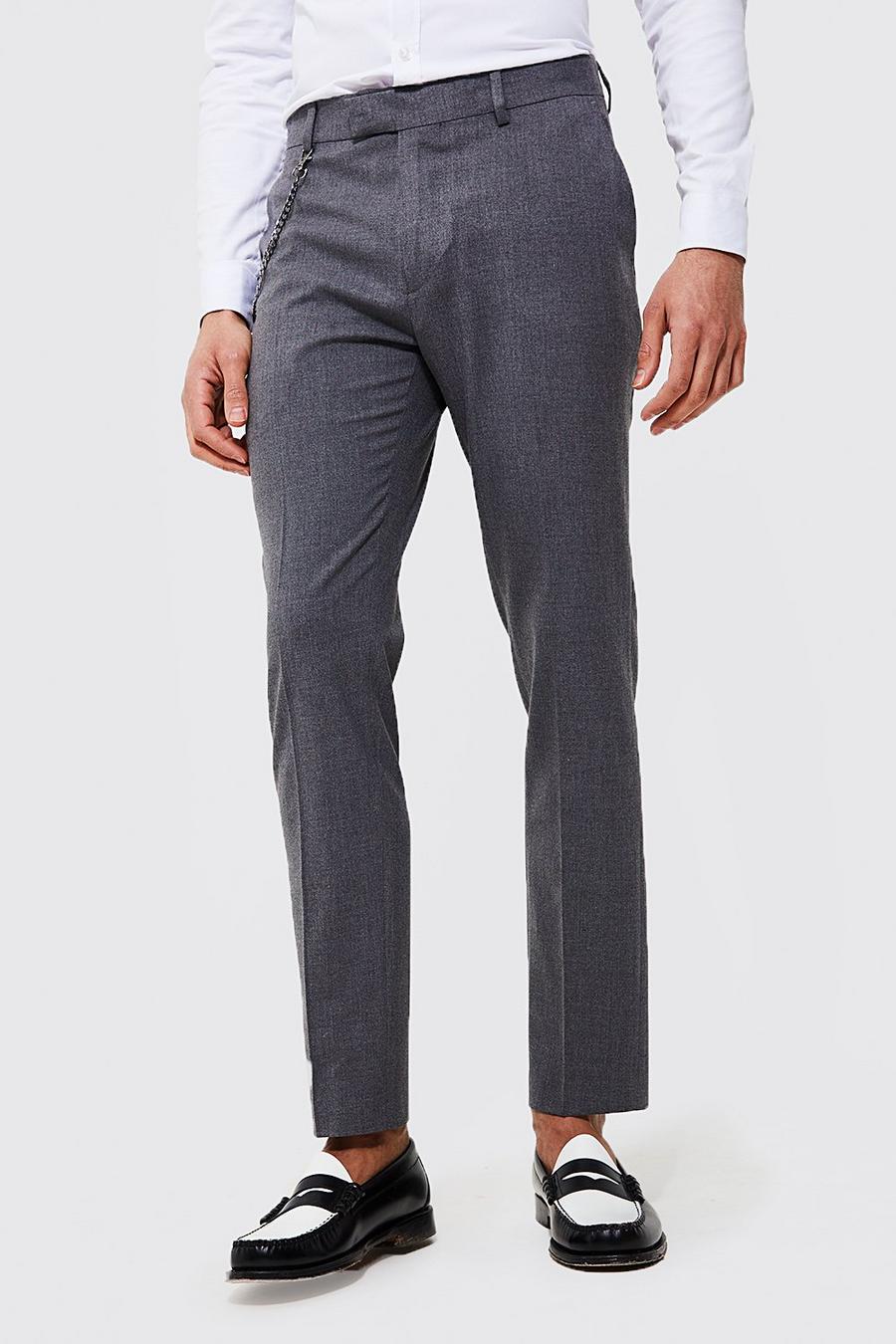 Pantaloni Smart Skinny Fit in tinta unita con catena, Light grey grigio