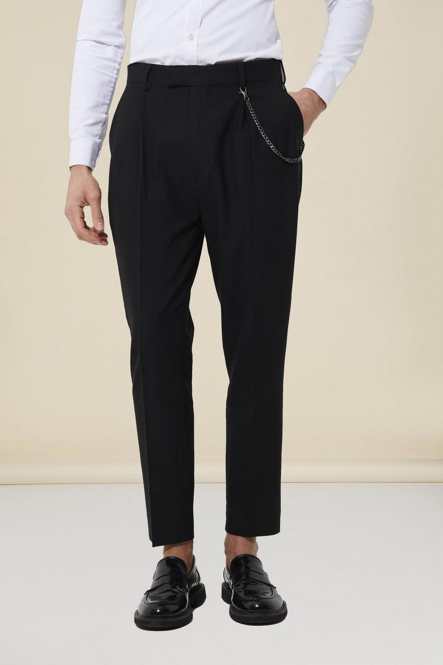 Black Tapered Smart Plain Trouser With Chain image number 1