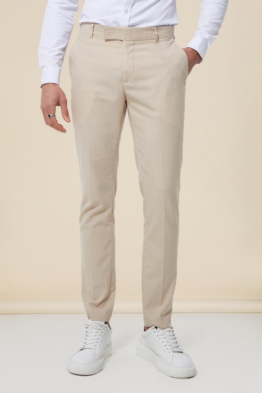 Beige Skinny Smart Plain Trouser With Chain
