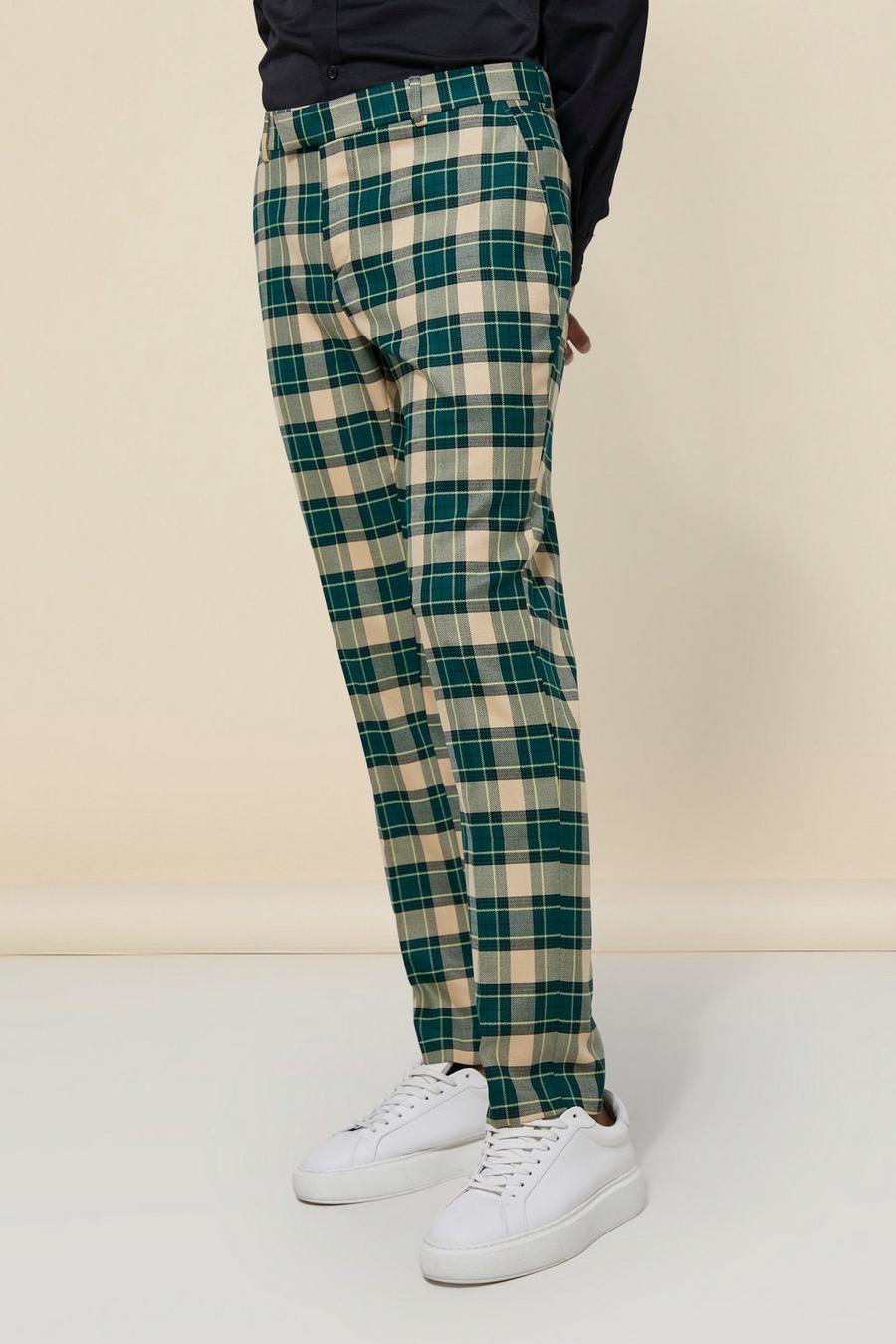Pantaloni Smart a quadri Slim Fit, Dark green verde