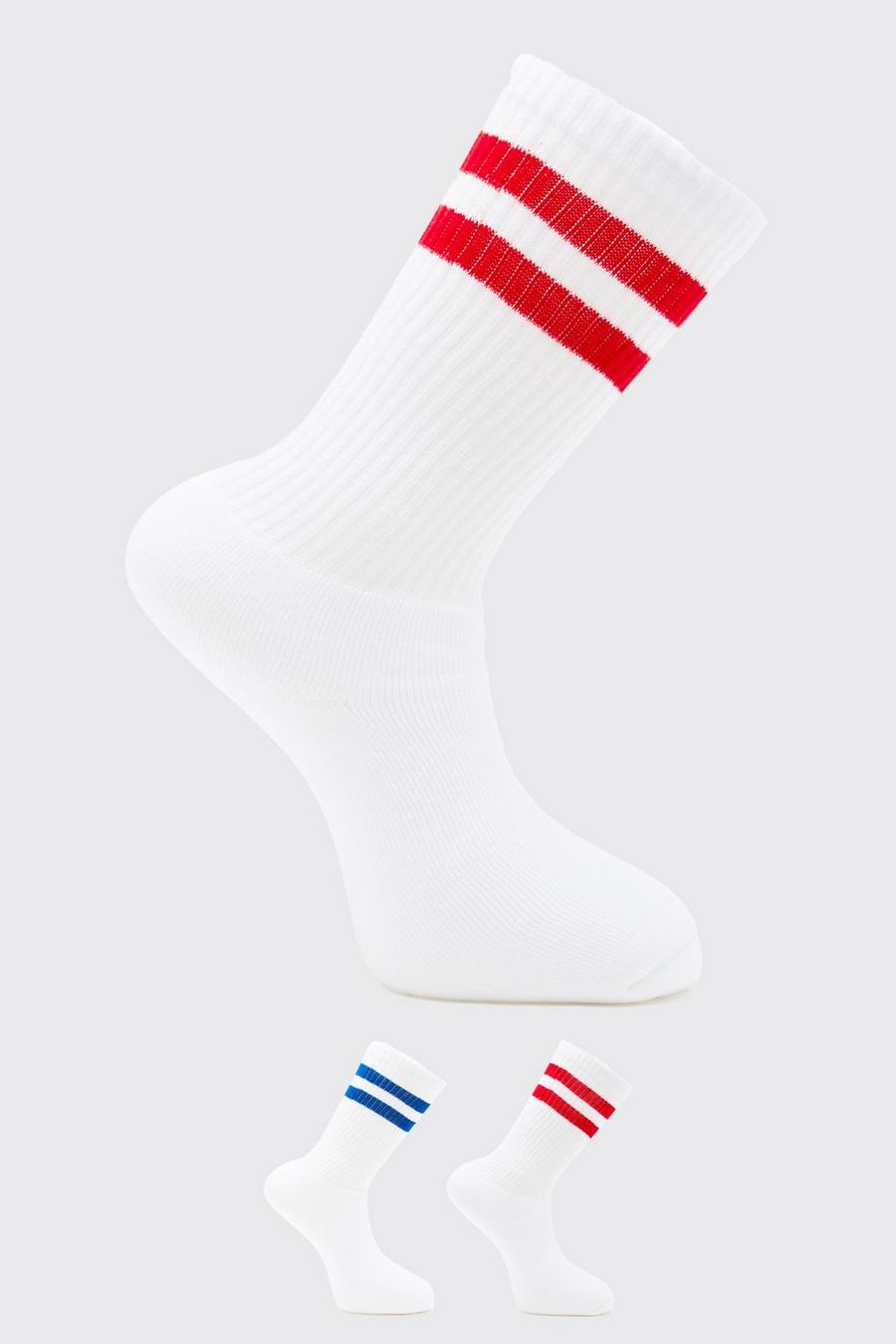 Pack de 2 pares de calcetines deportivos mixtos con rayas, White blanco