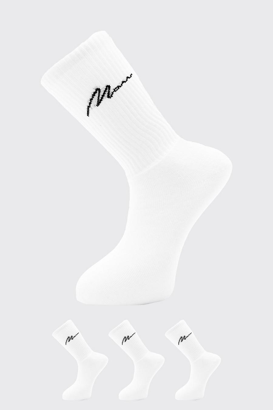 Calzini sportivi con scritta Man - set di 3, White bianco