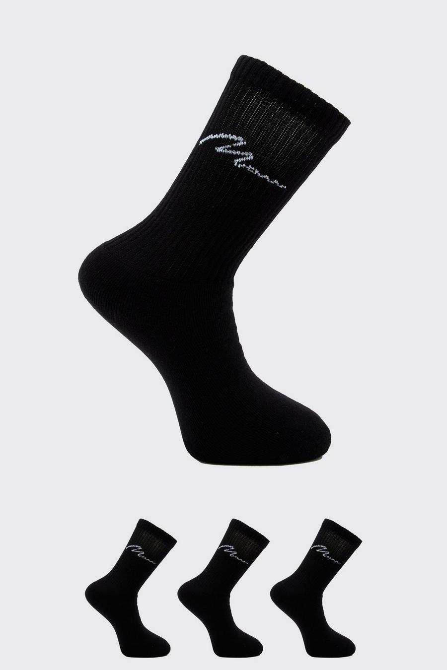 Lot de 3 paires de chaussettes à logo - MAN, Black noir