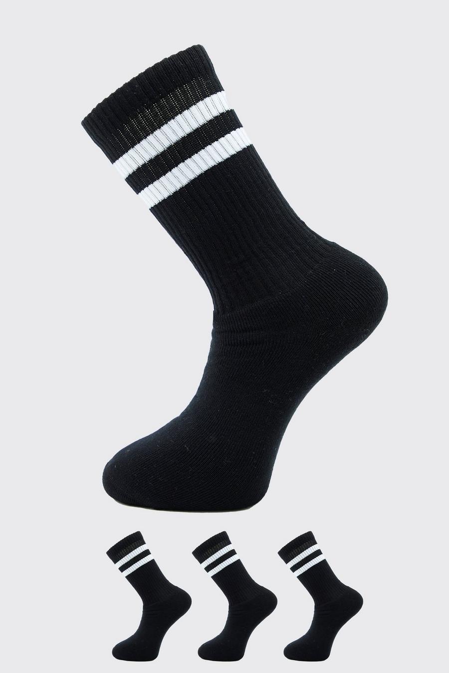 Pack de 3 pares de calcetines deportivos con rayas, Black negro
