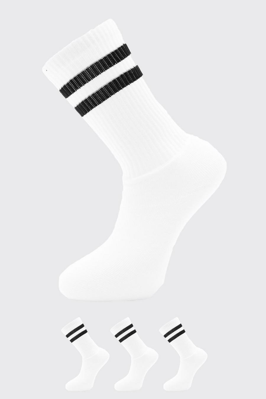 Pack de 3 pares de calcetines deportivos con rayas, White image number 1