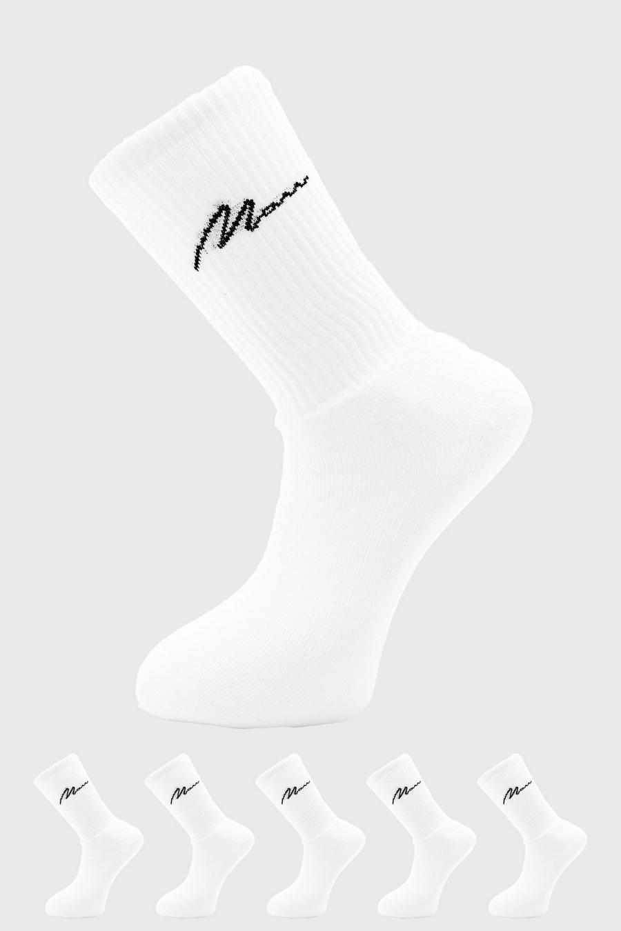 5er-Pack Sport-Socken mit Man-Schriftzug, White blanc