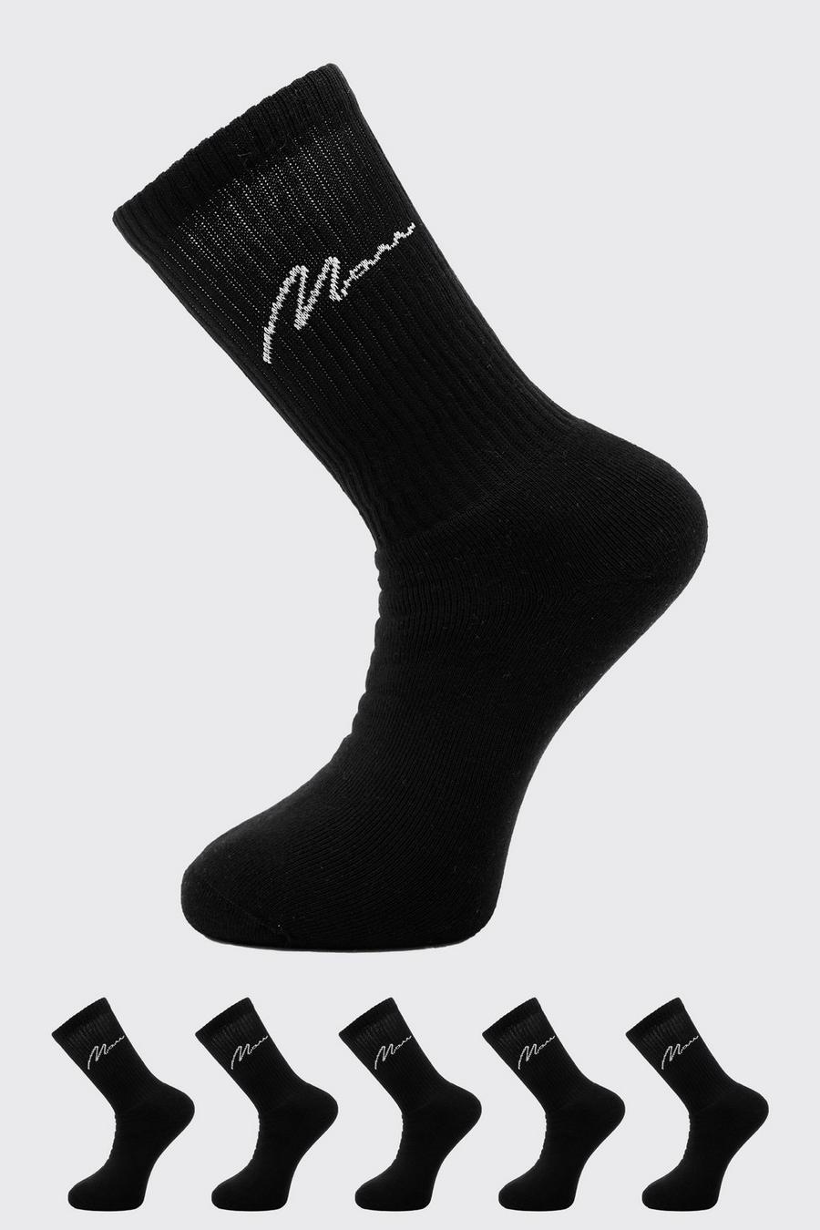 Pack de 5 pares de calcetines deportivos con letras MAN, Black negro