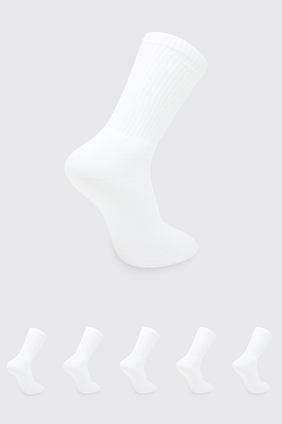 Pack de 5 pares de calcetines deportivos lisos, White blanco
