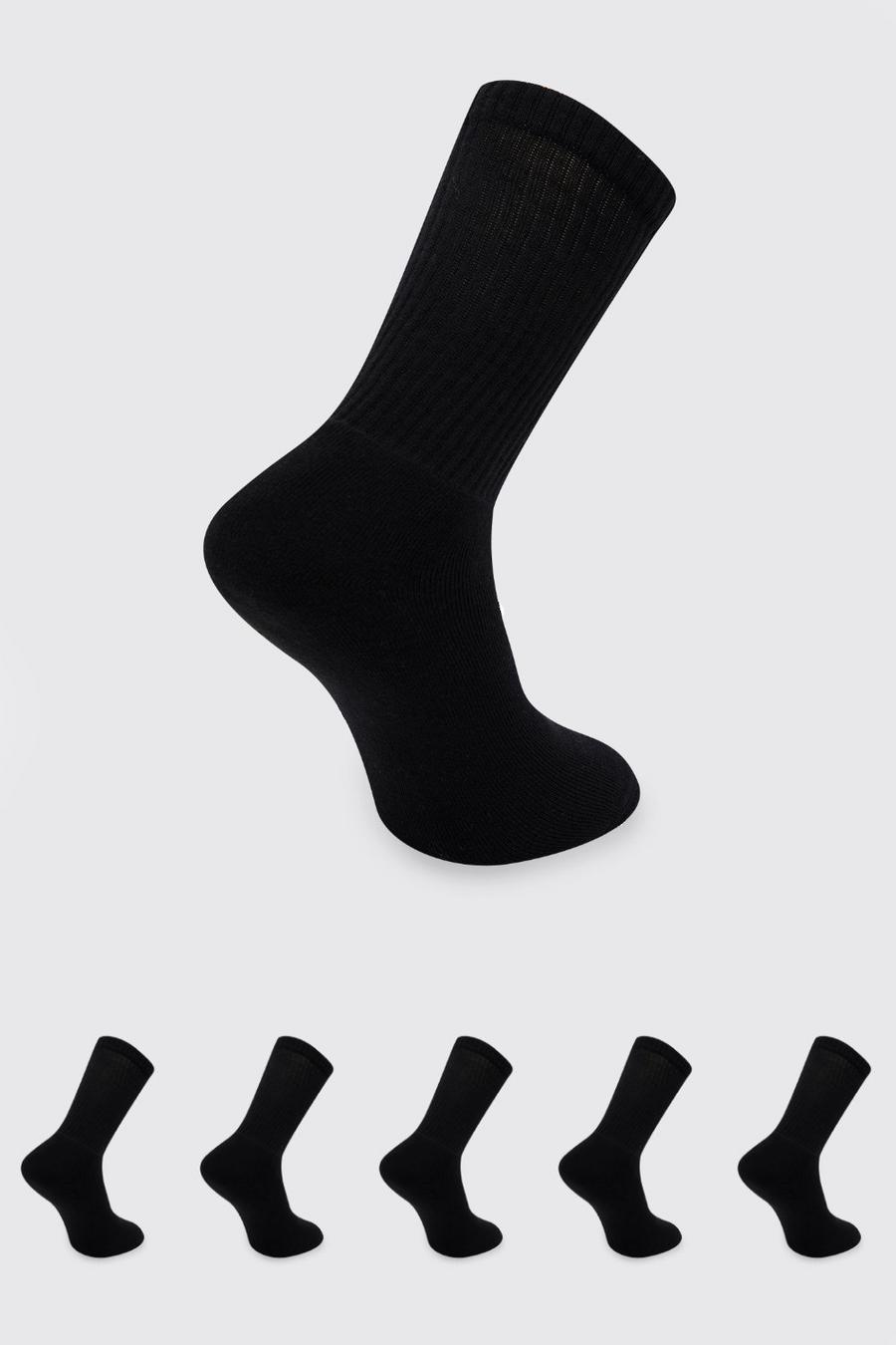 Black 5 Pack Plain Sport Socks