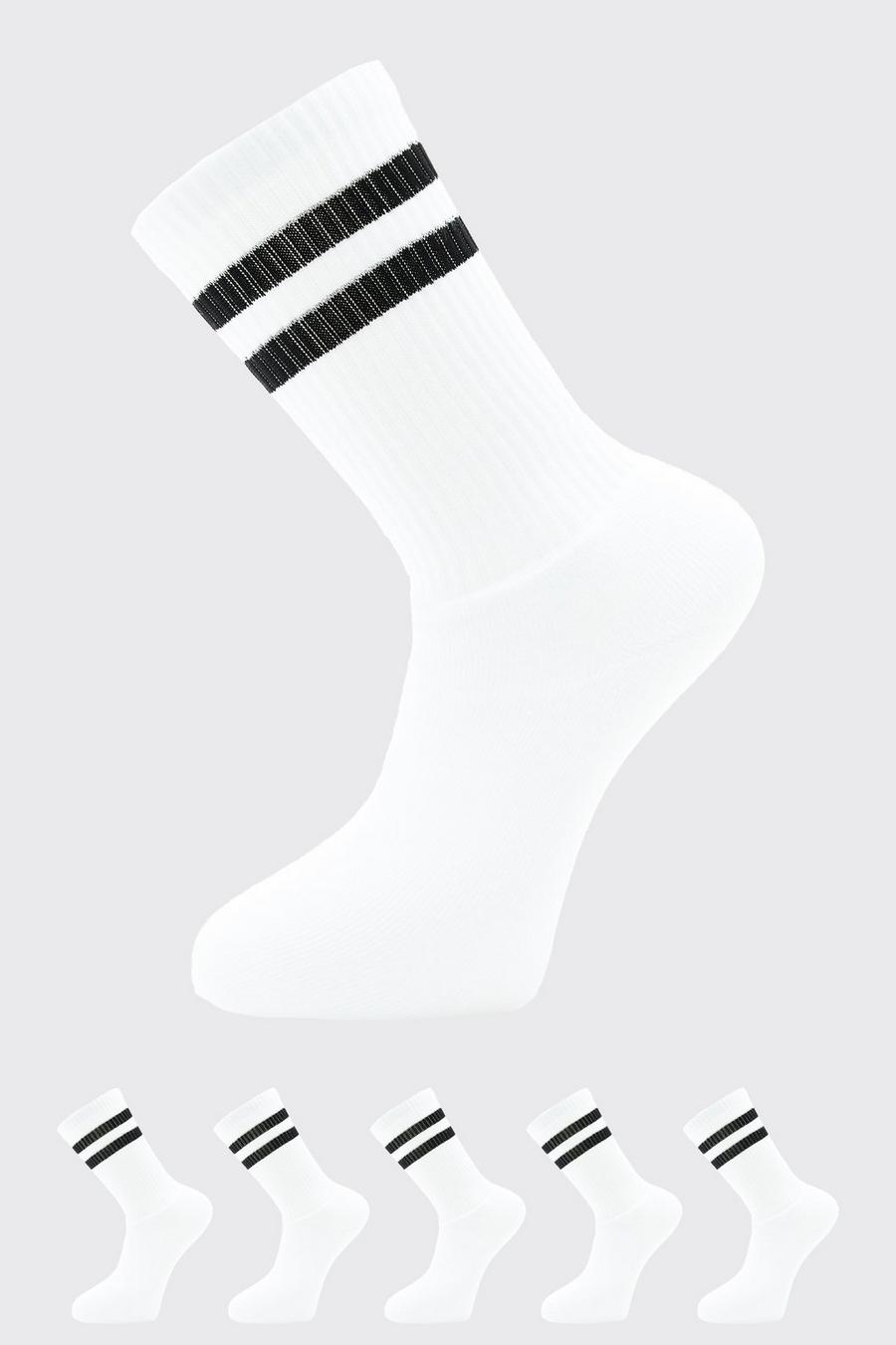 White vit 5 Pack Stripe Sport Sock 