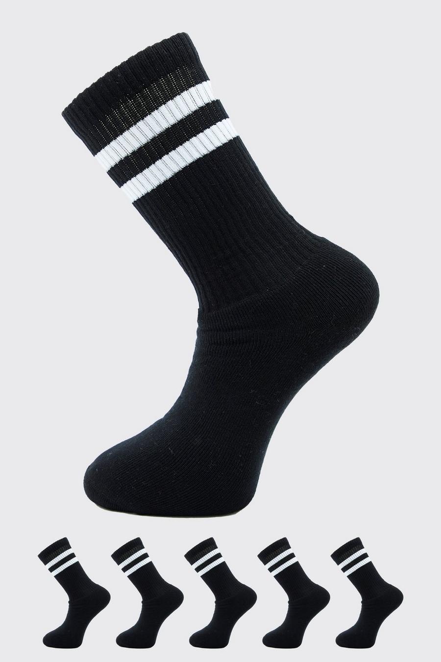 Pack de 5 pares de calcetines deportivos con rayas, Black negro