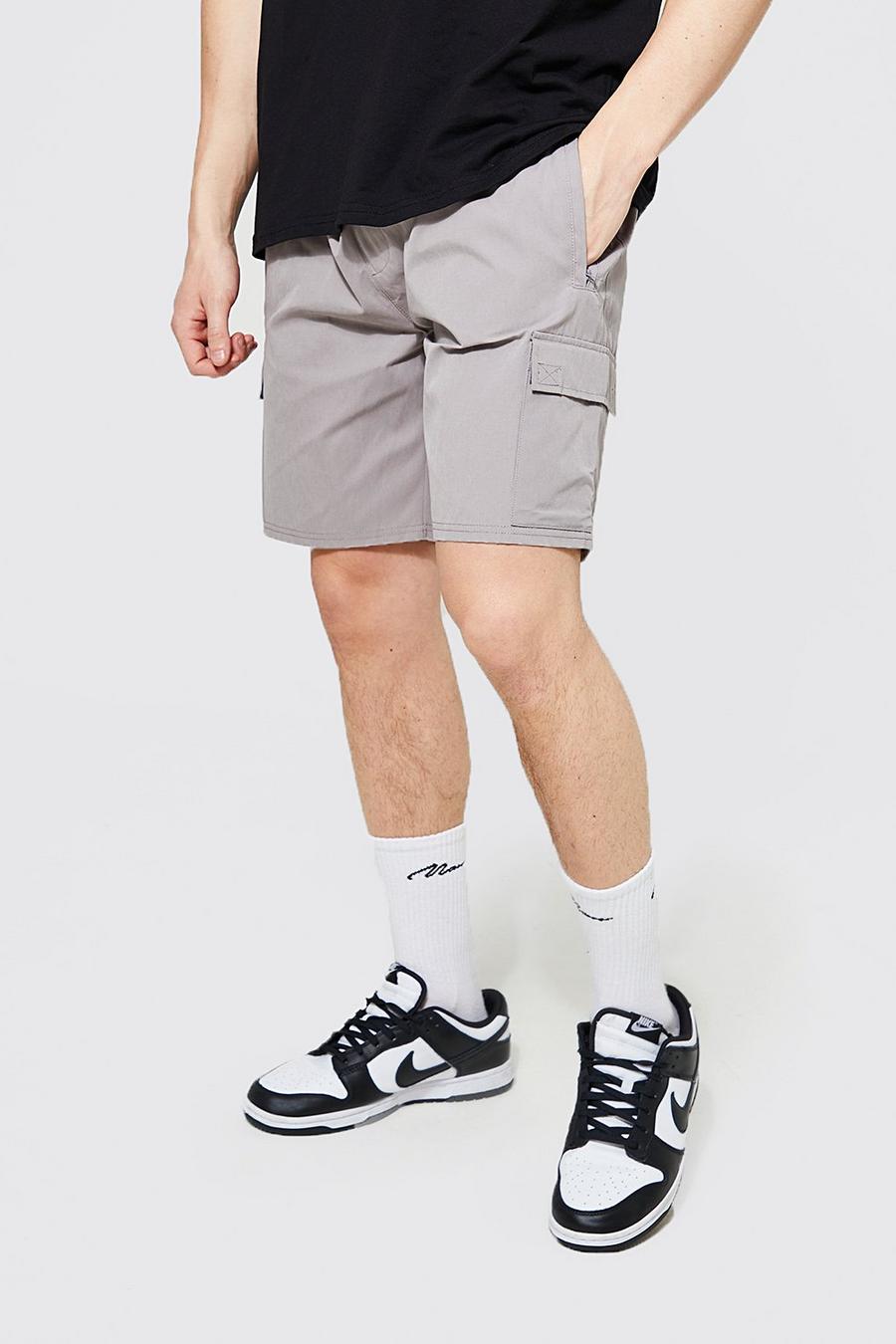 Grey Heavyweight Woven Cargo Shorts With Zips image number 1