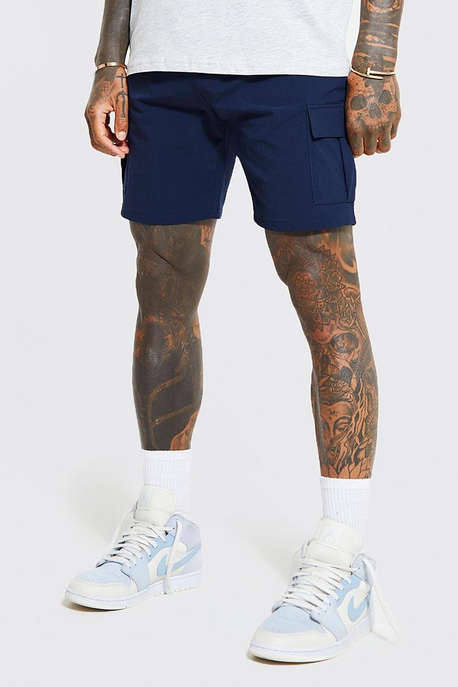 Pantaloncini Chino Slim Fit elasticizzati in vita, Navy image number 1