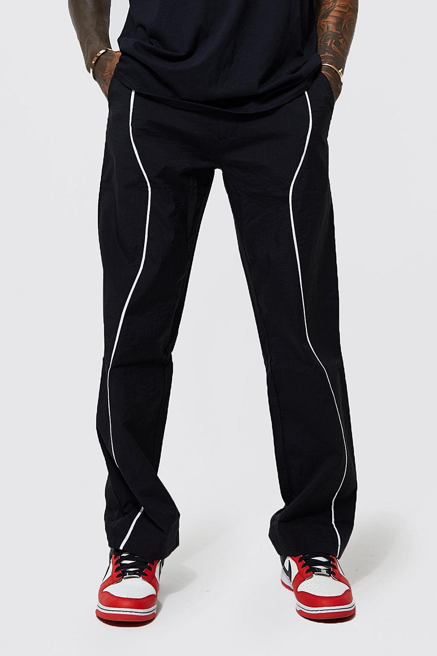 Black Relaxed Fit Wavy Piping Trousers image number 1